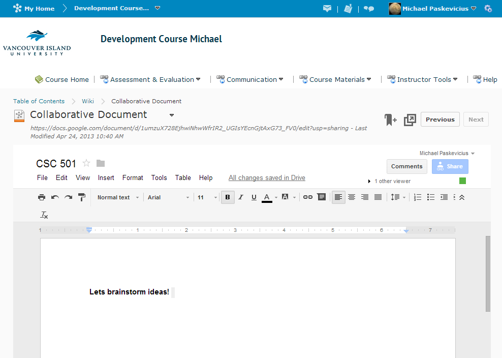 Collaborative Documents in your D2L Course
