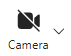 Camera button in Teams with a black line through the camera indicating the camera is not enabled. There is an arrow to the right to access video options.