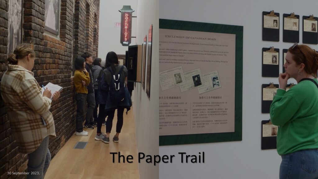 Split image, both from The Paper Trail exhibit at the Chinese Canadian Museum